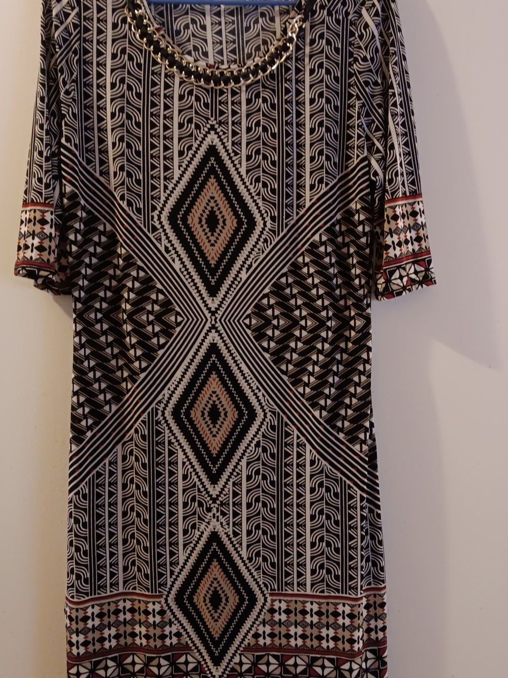 Mlle Gabrielle Black, Cream & Tan Geometric Midi Dress